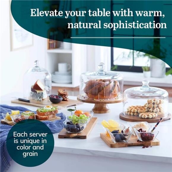 Acacia Wood Cake Stand with Lid, Footed Round Cake Container, Ball Top Handle - Picture 4 of 7